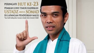 Peringati HUT ke-23, Pemkab Luwu Timur Bakal Hadirkan Ustadz Abdul Somad di Lapangan Pendidikan Malili