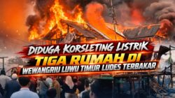 Diduga Korsleting Listrik, Tiga Rumah di Wewangriu Luwu Timur Ludes Terbakar