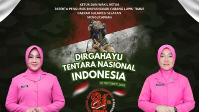 Sinergitas Tanpa Batas, Bhayangkari Cabang Luwu Timur Beri Ucapan Selamat HUT ke-81 TNI